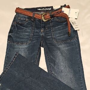 Wallflower Women's Dark Blue Boot Cut Jeans with Braided Belt